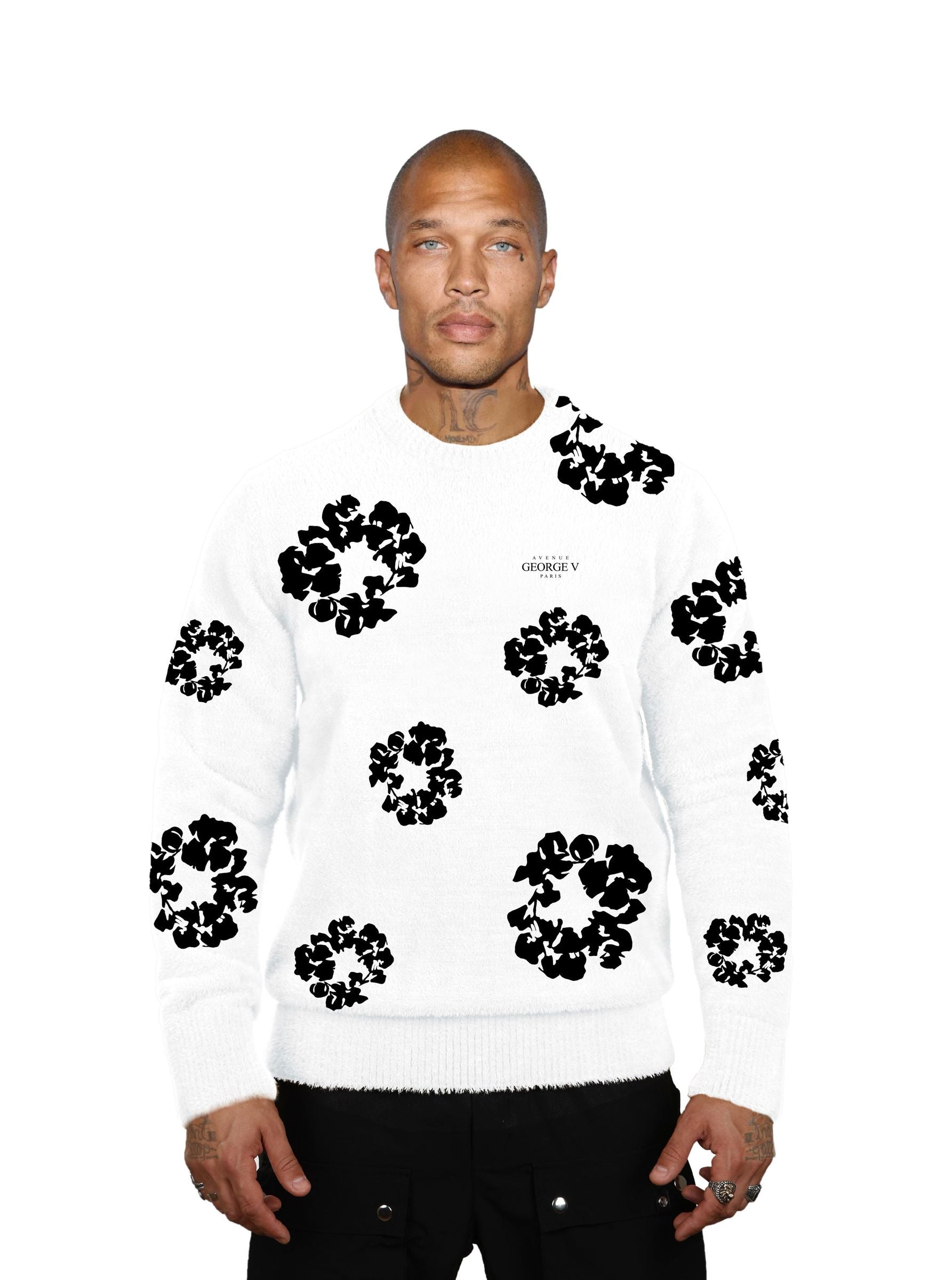 GVT121 Floral Sweater in Soft Fur-Like Material