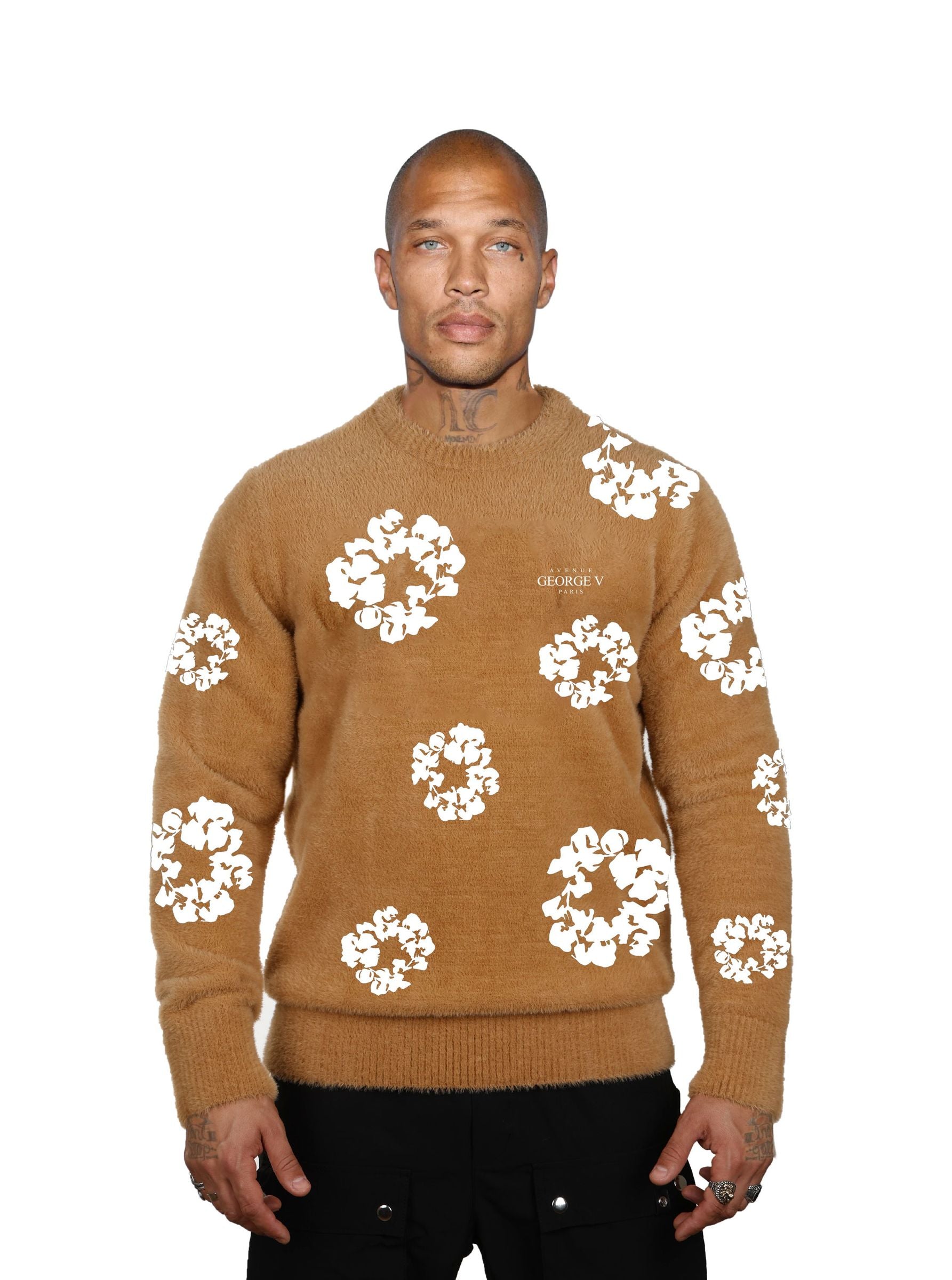 GVT121 Floral Sweater in Soft Fur-Like Material