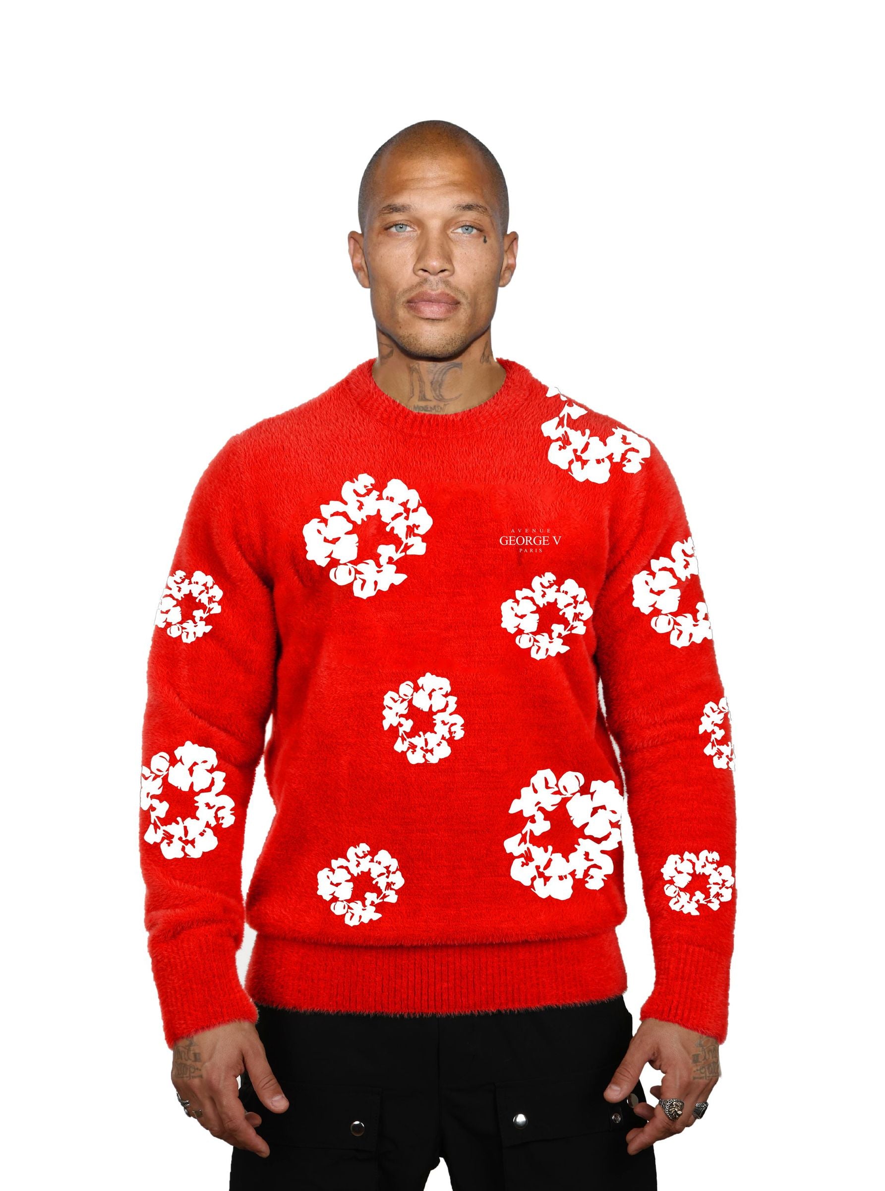 GVT121 Floral Sweater in Soft Fur-Like Material
