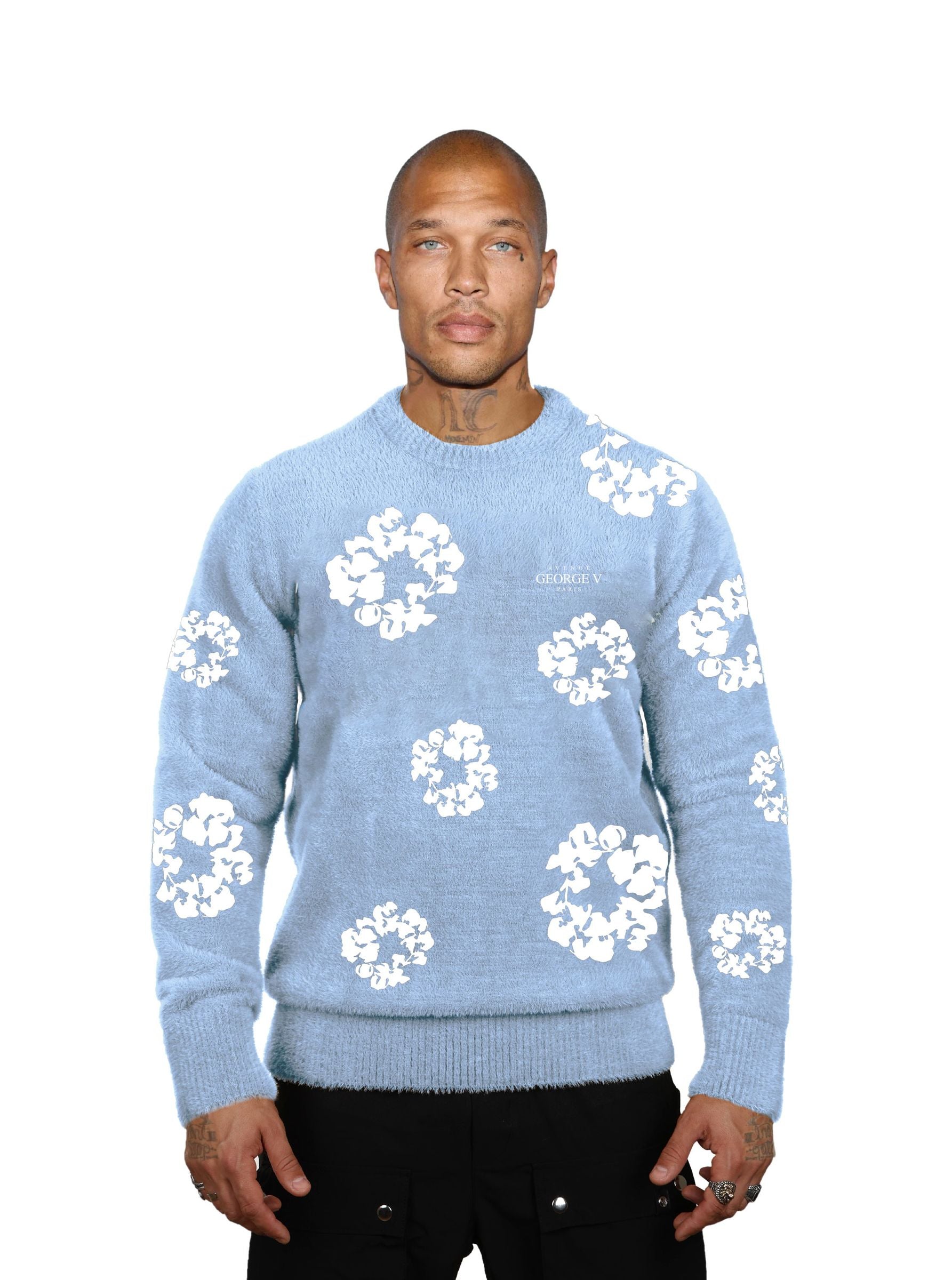 GVT121 Floral Sweater in Soft Fur-Like Material