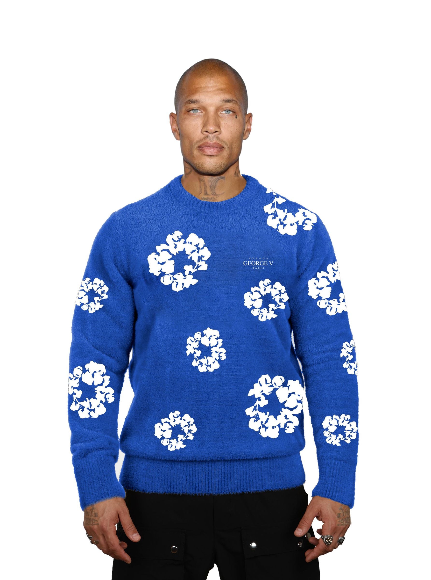 GVT121 Floral Sweater in Soft Fur-Like Material