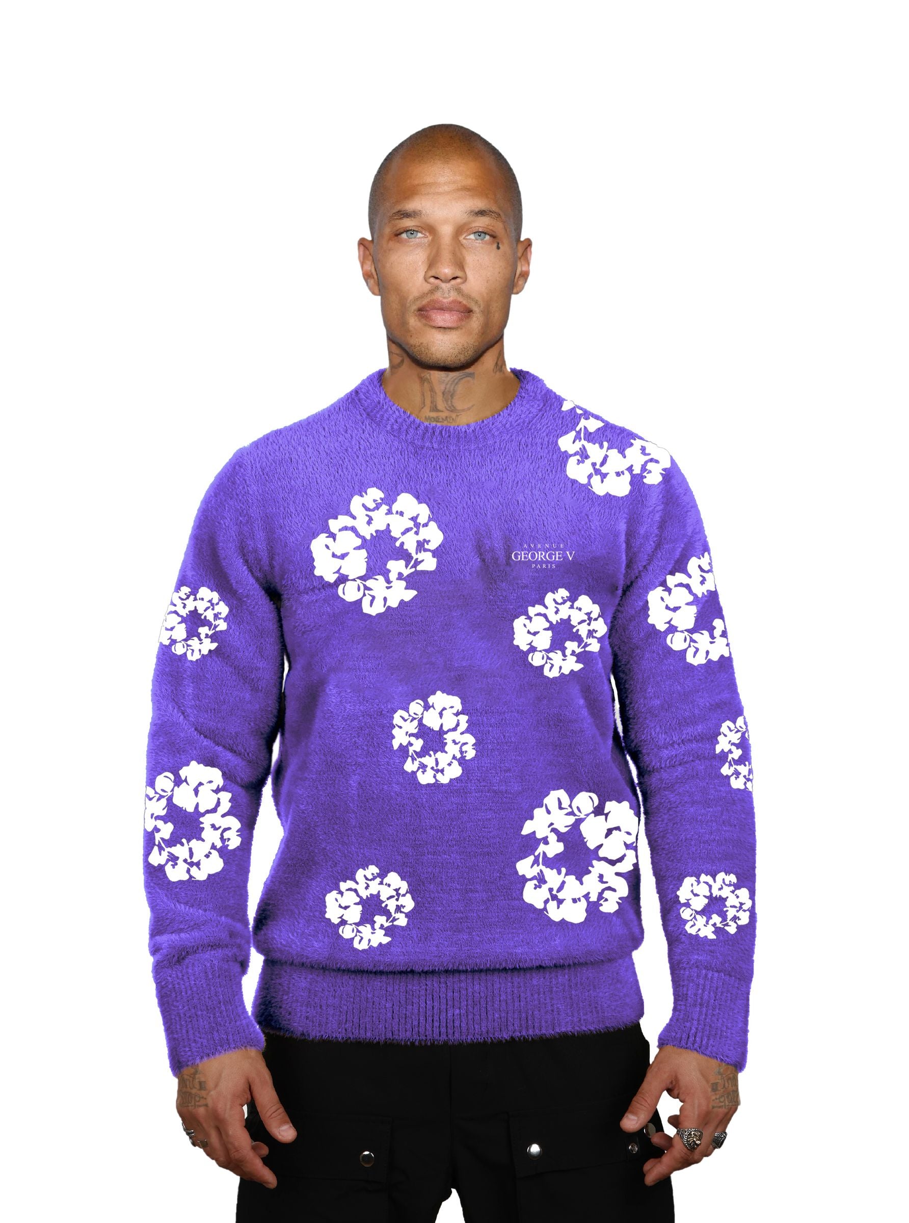 GVT121 Floral Sweater in Soft Fur-Like Material