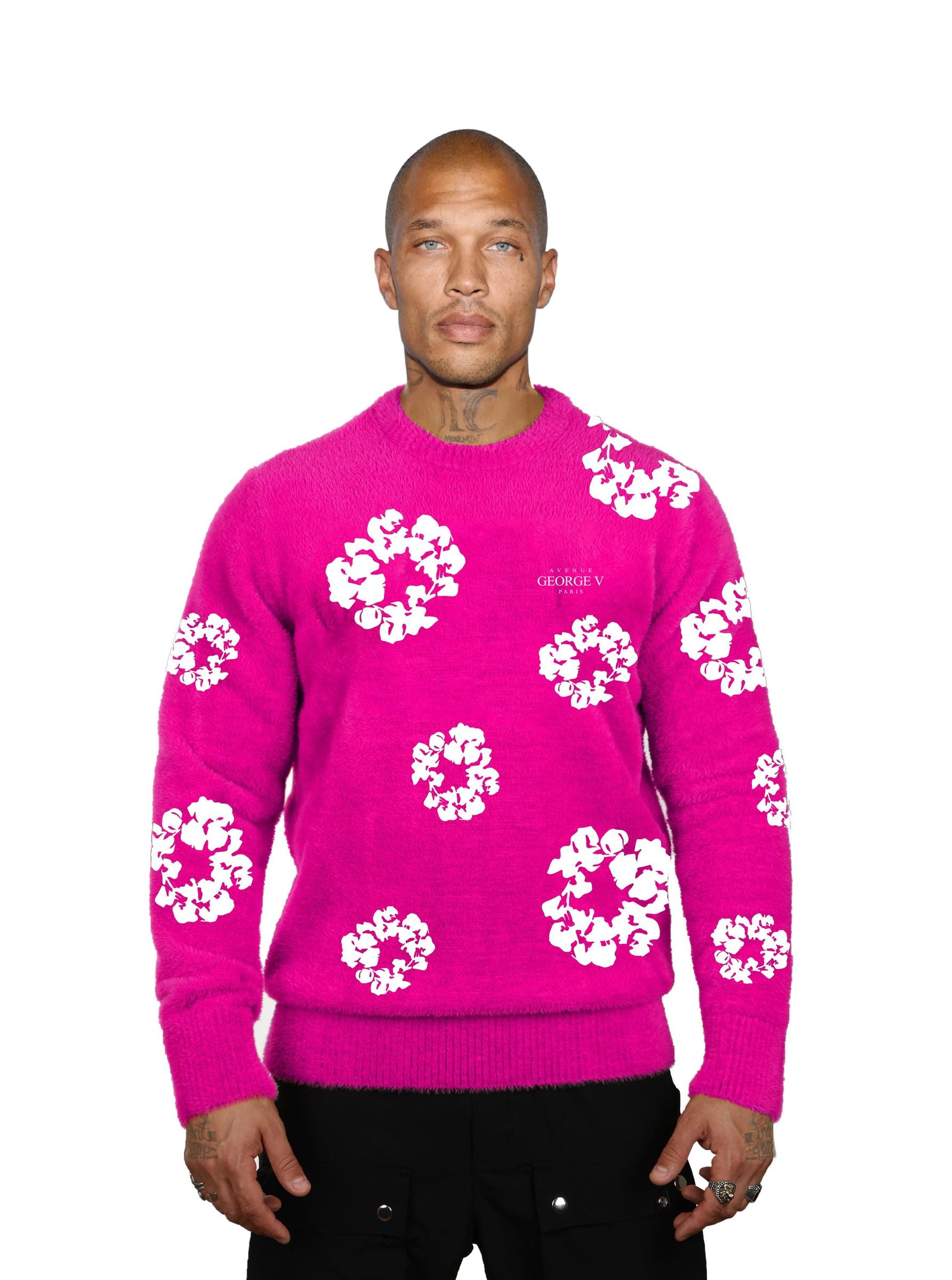 GVT121 Floral Sweater in Soft Fur-Like Material