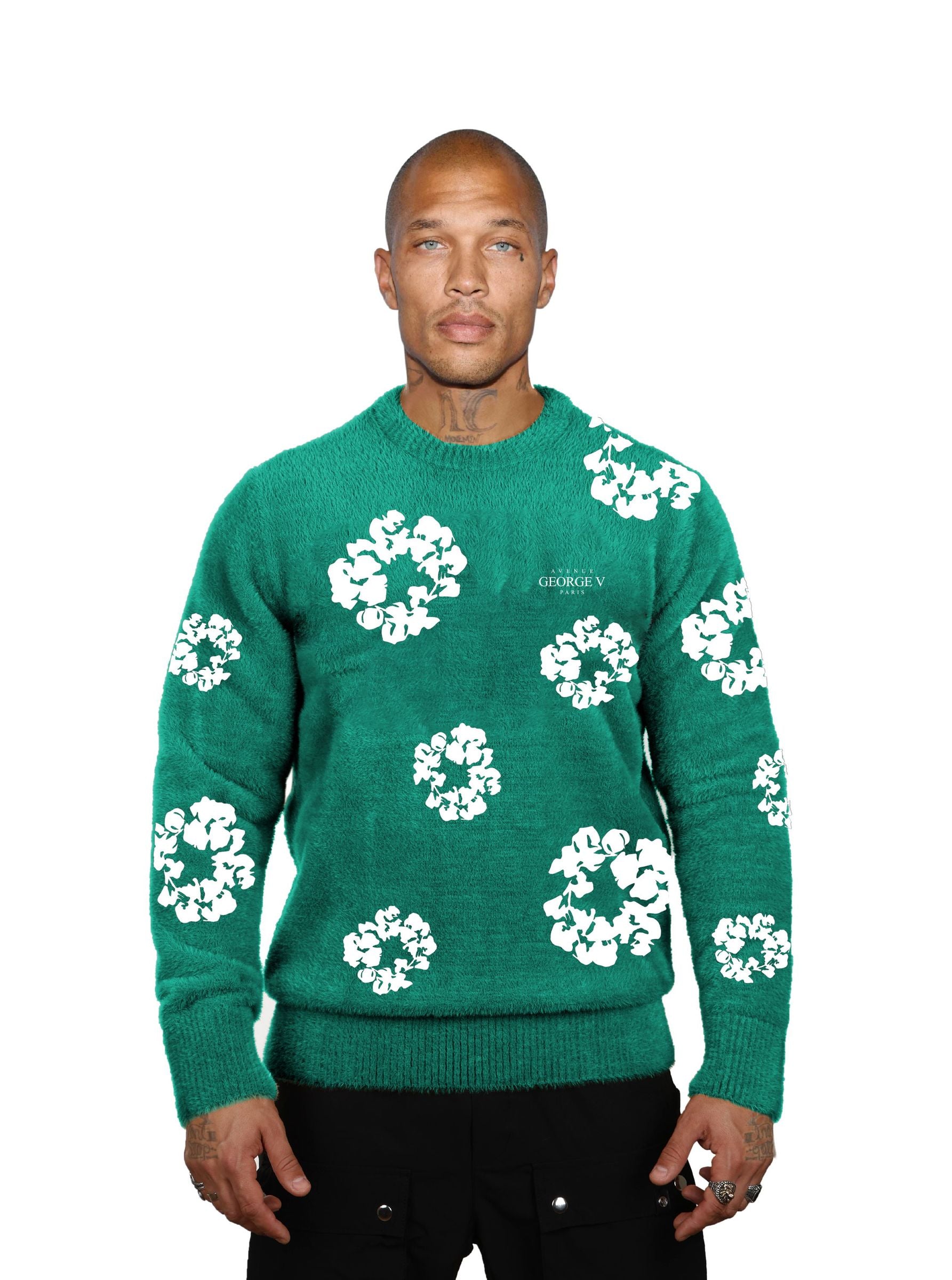 GVT121 Floral Sweater in Soft Fur-Like Material